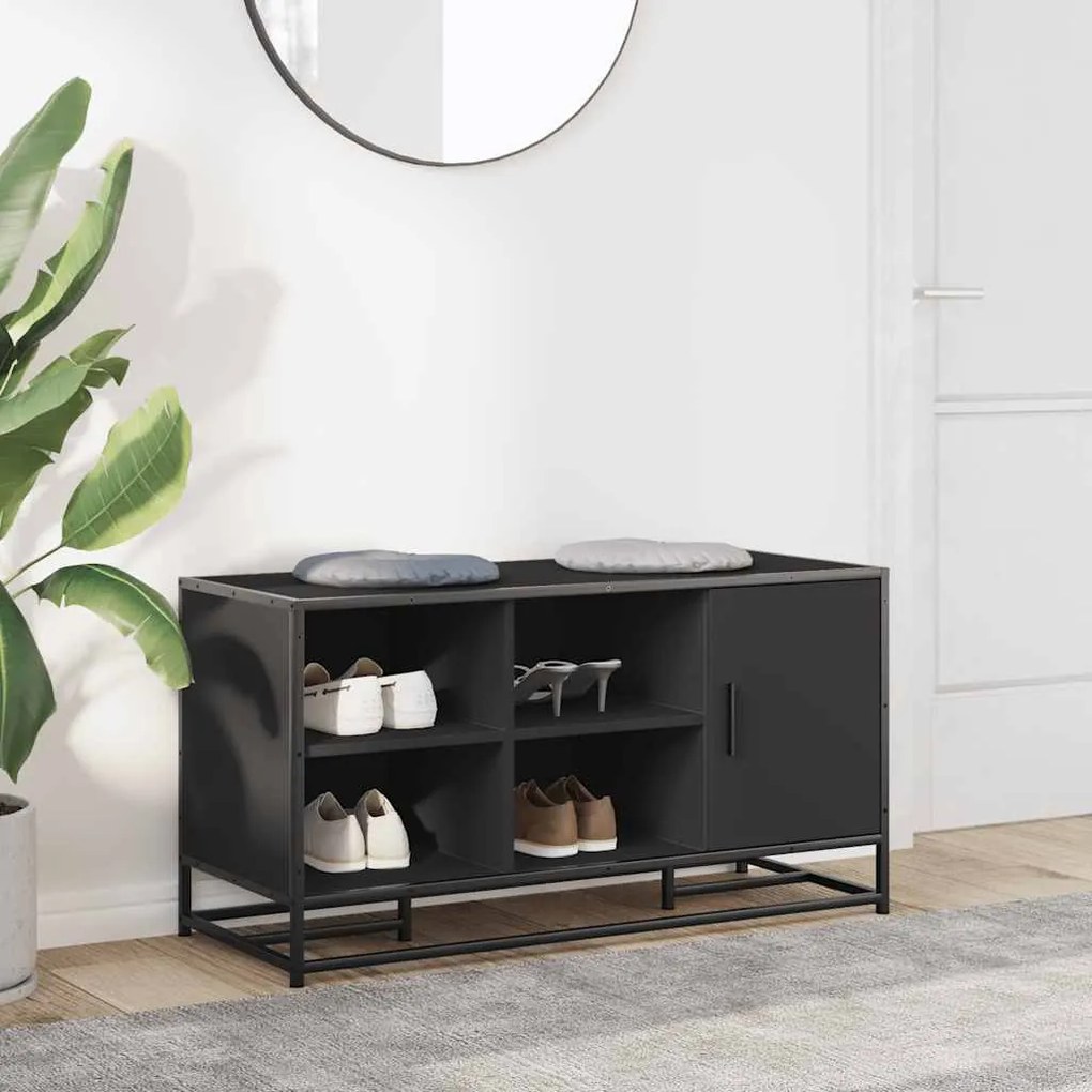 Cipőpad Fekete 100x40x53,5 cm Fából és fémből készült pad