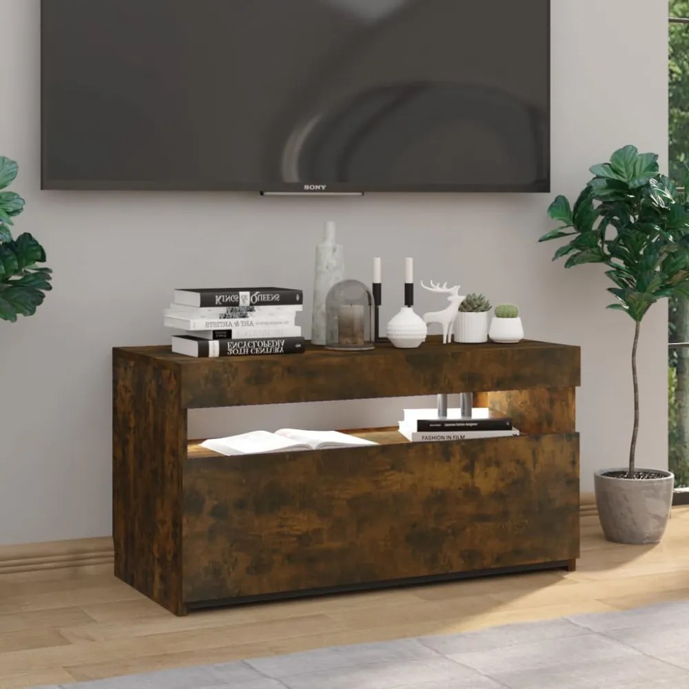 füstös tölgy színű TV-szekrény LED-világítással 75 x 35 x 40 cm