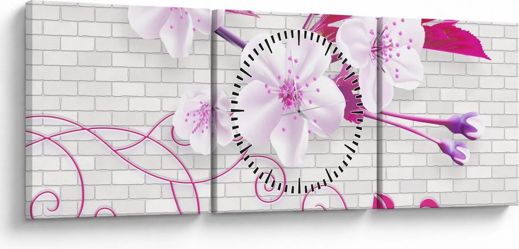 Virággal ellátott gally képe (órával) (90x30 cm)