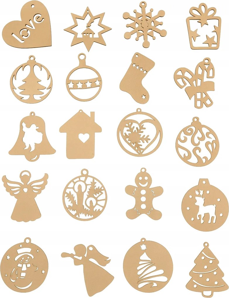 Fa Karácsonyfa Bombák karácsonyi dekoráció 20 db különböző minták