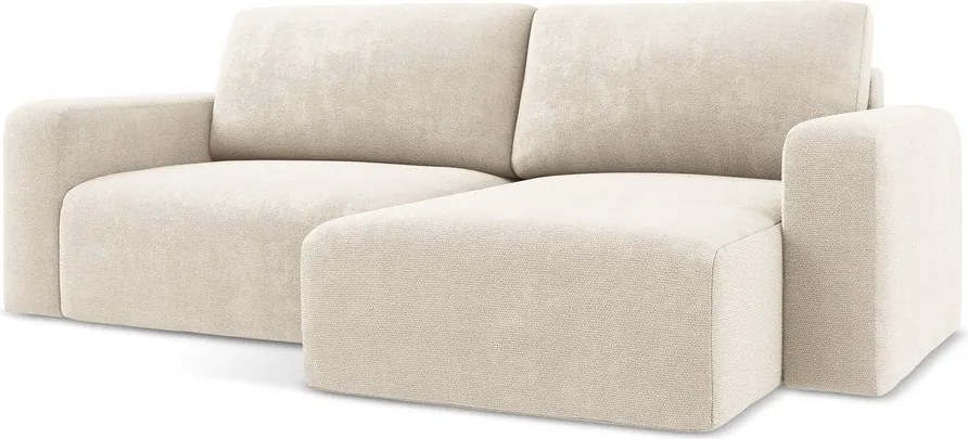 Krémszínű zsenília kinyitható-tárolóhelyes sarokkanapé (jobb oldali-heverő résszel) Kona – Makamii