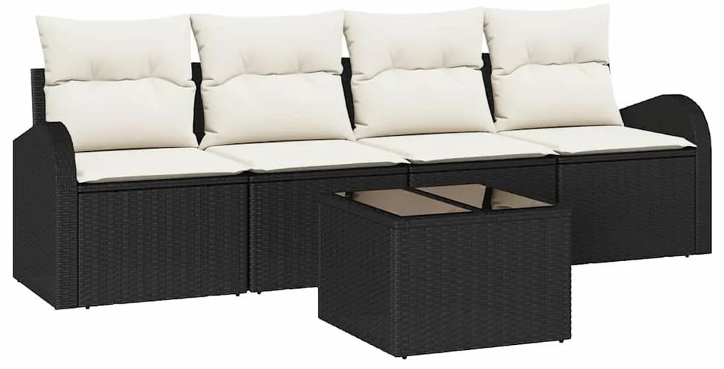 Kerti Kanapé Szett 5 pcs Fekete 55 x 55 x 37 cm Poli rattan