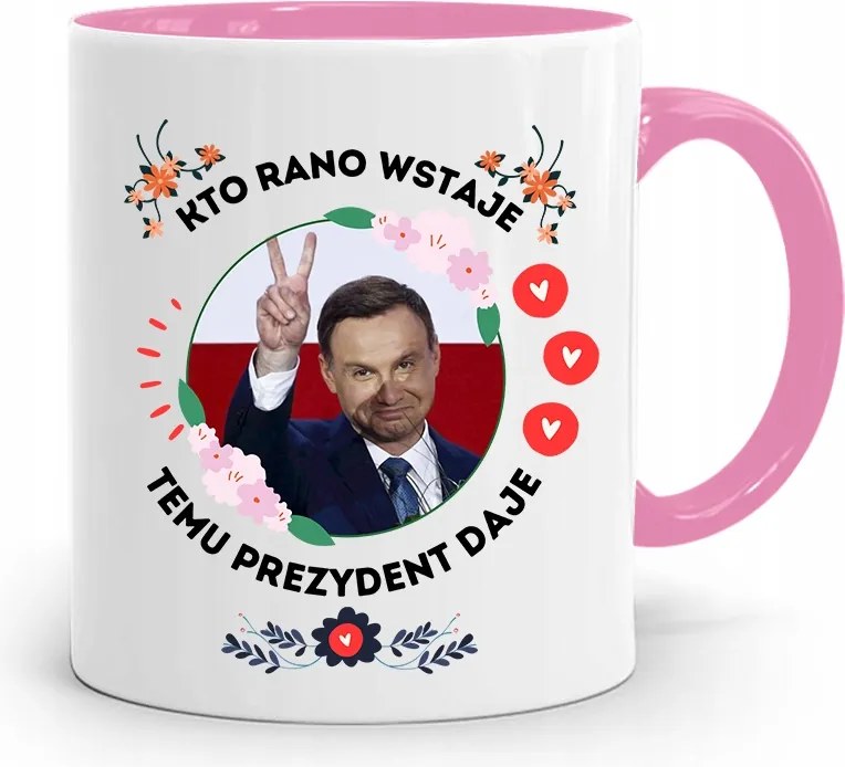 Andrzej Duda Pis Rózsaszín Elnöki Bögre fényképes nyomattal