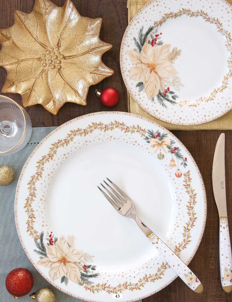 Karácsonyi porcelán desszertes tányér 4 db szett díszdobozban fehér arany mikulásvirág White Elegance