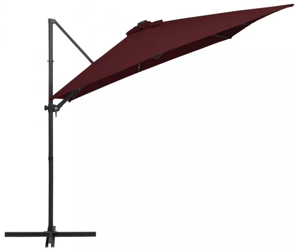 bordó konzolos napernyő LED-világítással 250 x 250 cm