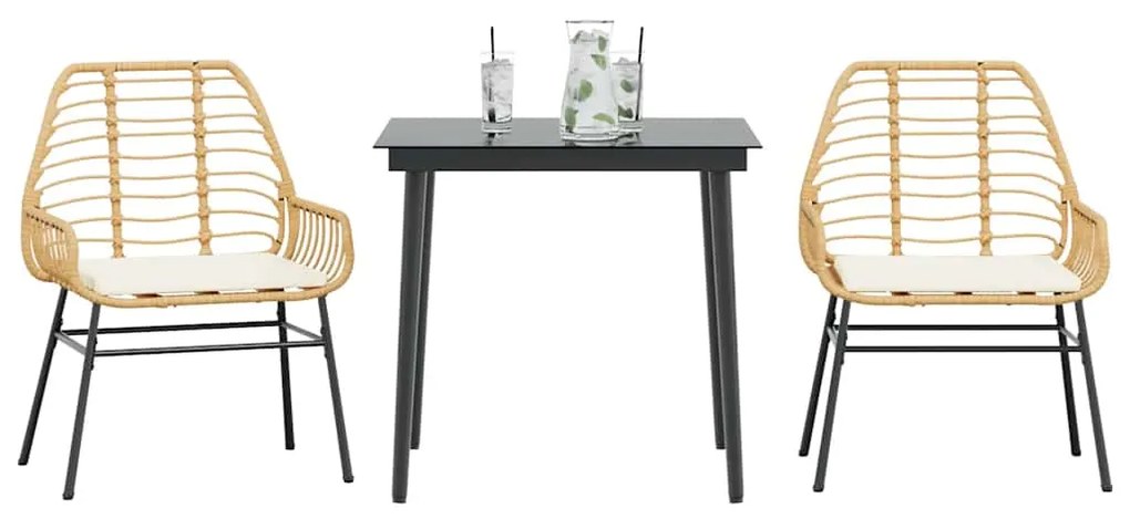 vidaXL 3 észes barna polyrattan üveg kerti étkezőgarnitúra párnával