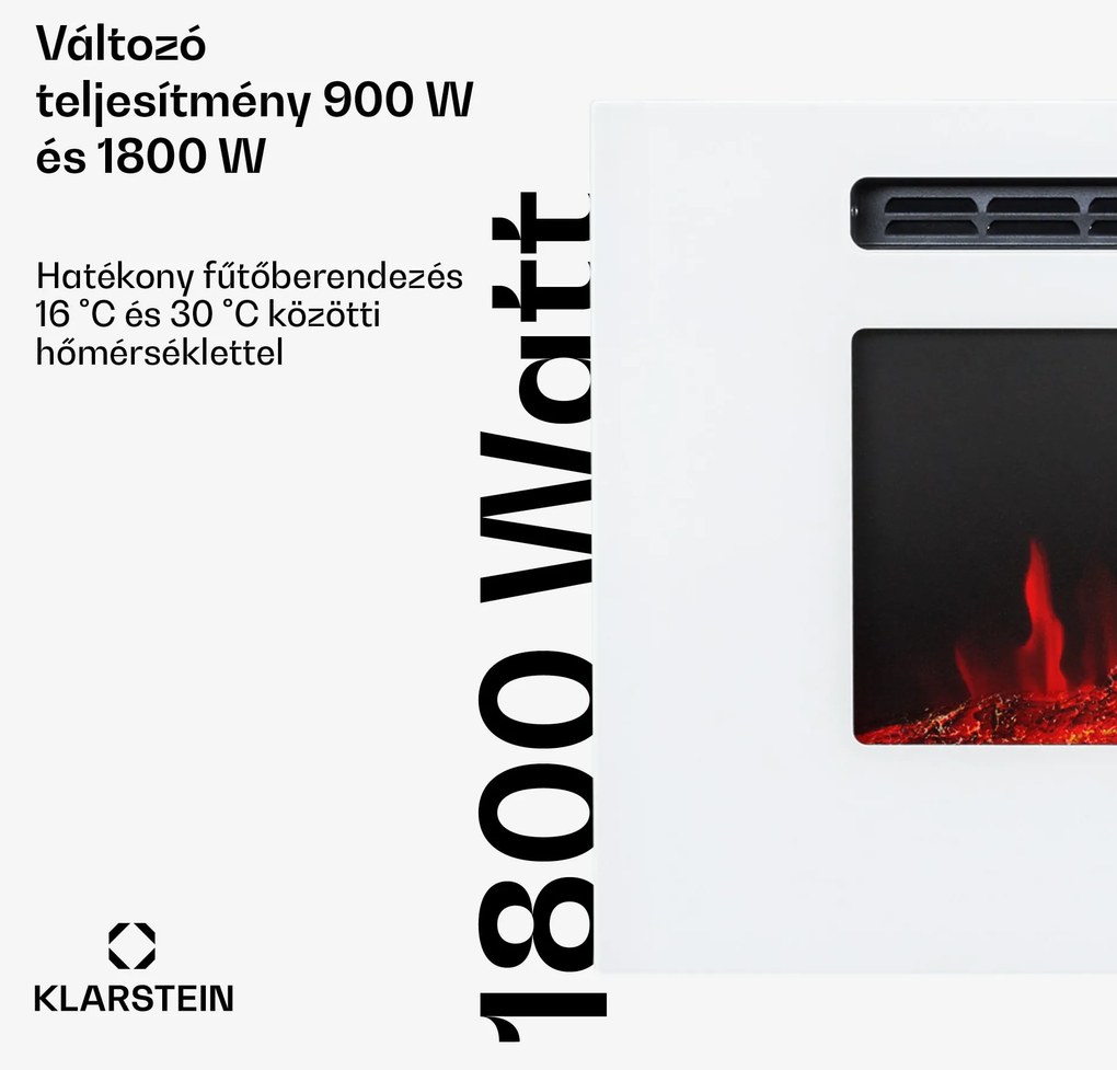 Klarstein Galeras, elektromos fali és beépített kandalló, 1800 W, LED, 3 szín, időzítő