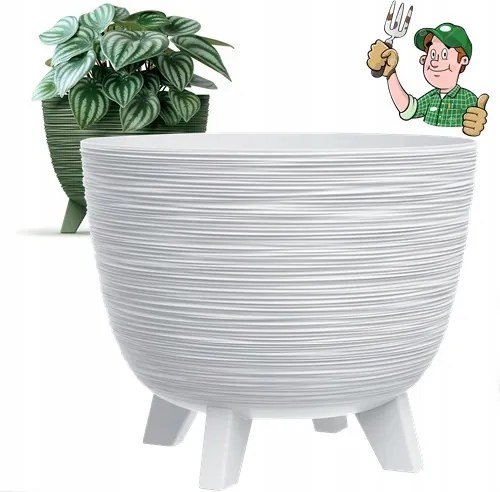 Műanyag Kaspó 30CM 9,5L. Fehér Lábakon Álló Virágtartó Lengyel Termék