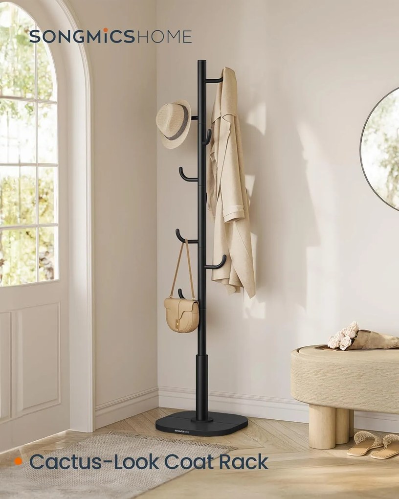 Kaktusz alakú ruhafogas állvány, 175,3 cm magas, fekete tintaszínben