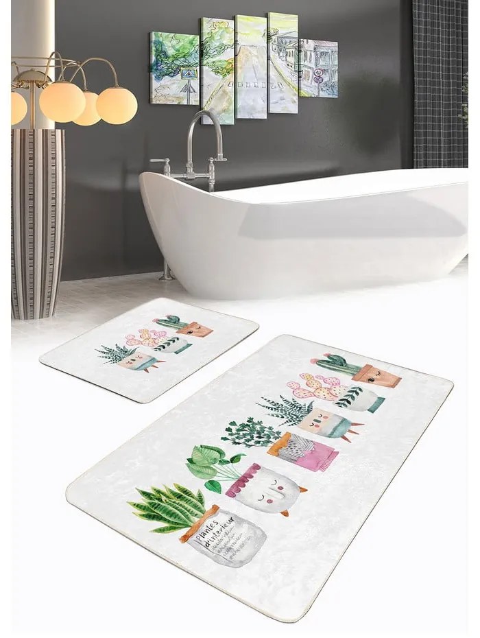 Fehér bársony fürdőszobai kilépő szett 2 db-os 60x100 cm Succulent – Mila Home