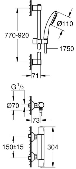 GROHE 34854001 - PRECISION START termosztátos zuhanycsaptelep, 900 mm, króm