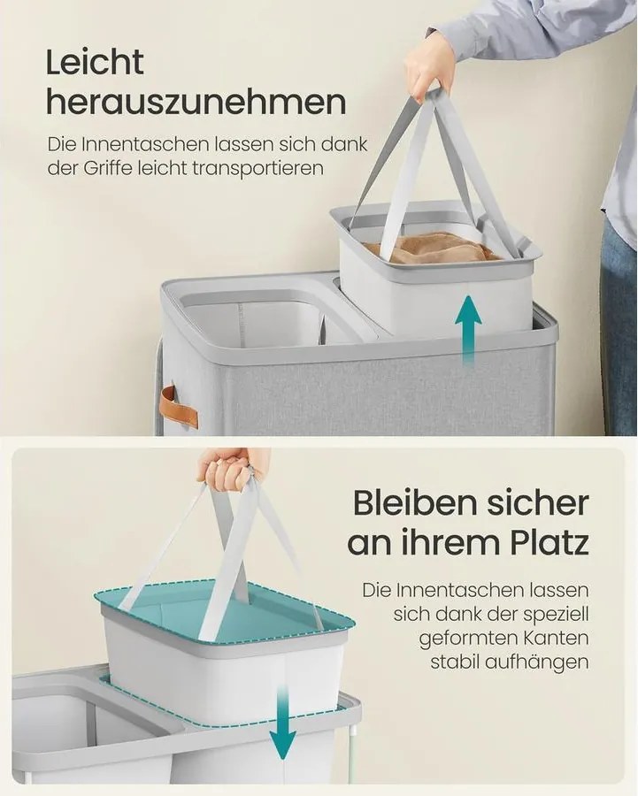 SONGMICS szennyestartó kosár 170 L, 56 × 40 × 75 cm, szürke