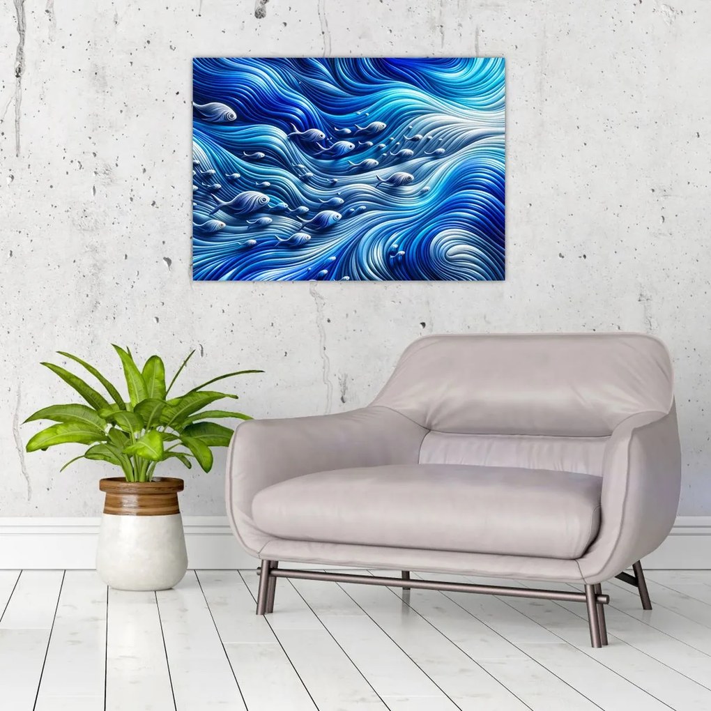 Üveg kép – Halak a hullámokban (70x50 cm)