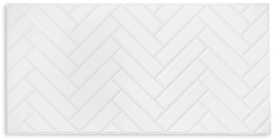 3D PVC falpanel Fehér halszálka mintás , fényes fehér minta krém fugával