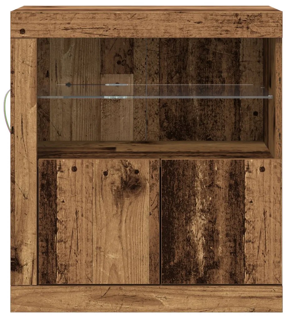 LED világítással ellátott oldalszekrény, öreg fa 60,5x37x67 cm