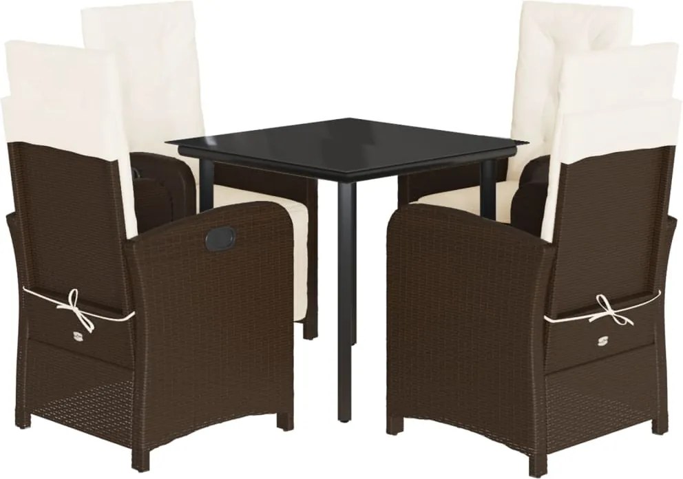 vidaXL 5 részes barna polyrattan kerti étkezőgarnitúra párnákkal