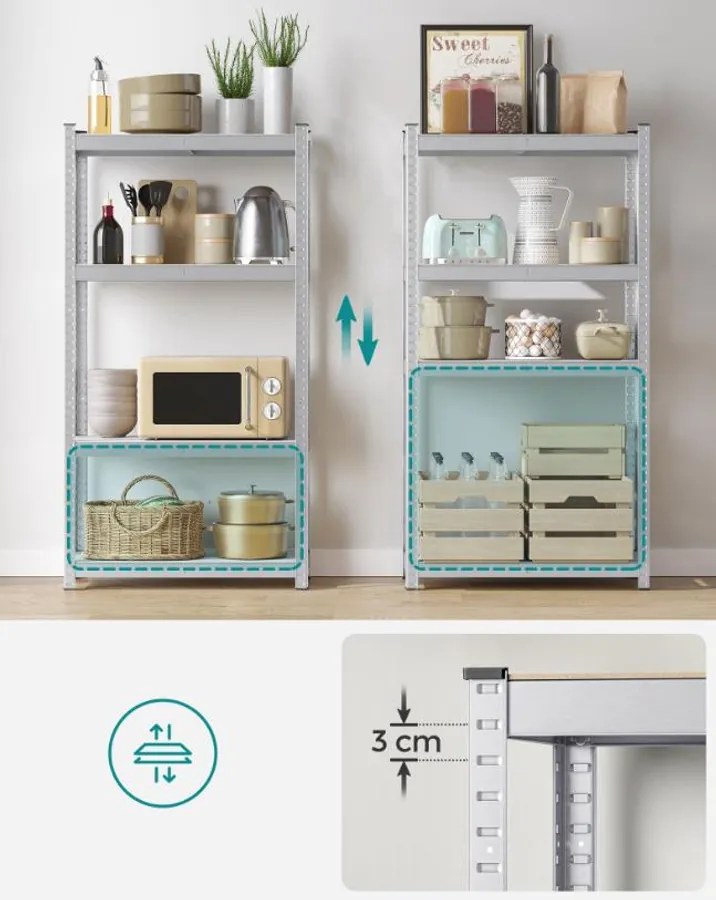 Fém tároló polcok szett(2db) 160x80x40 cm, ezüst