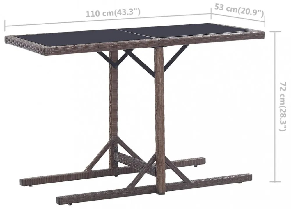barna polyrattan és üveglapos kerti asztal 110 x 53 x 72 cm