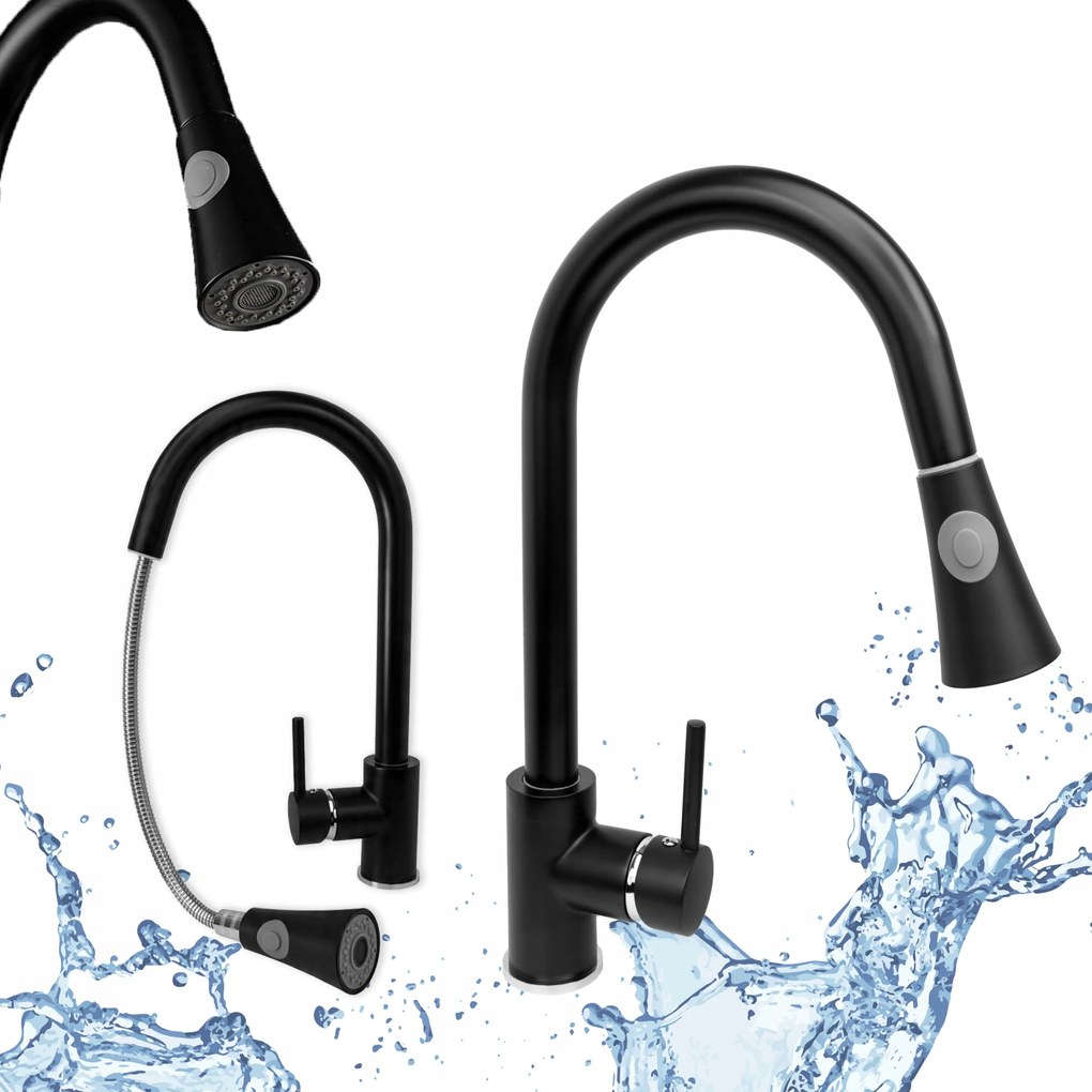 Konyhai Csaptelep Asztali Fekete Tepe– Forgatható, Loft Stílus