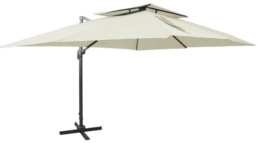 konzolos kerti napernyő dupla tetejű homokszínű anyagból 400 x 300 cm