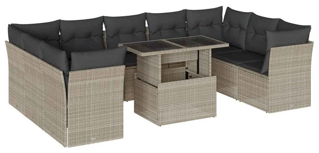 10 részes világosszürke polyrattan kerti ülőgarnitúra párnákkal