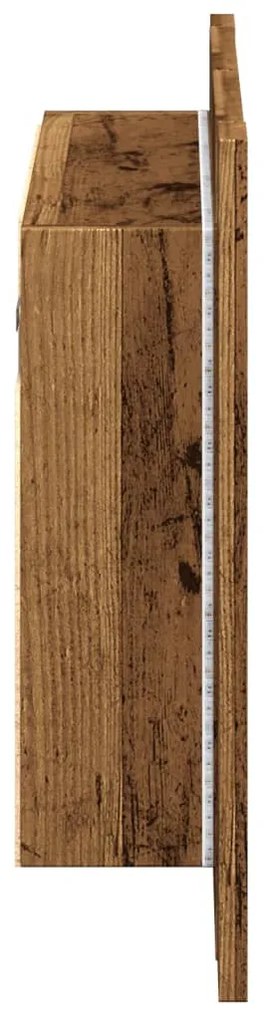 antik fa színű szerelt fa tükörszekrény LED-del 60x12x45cm
