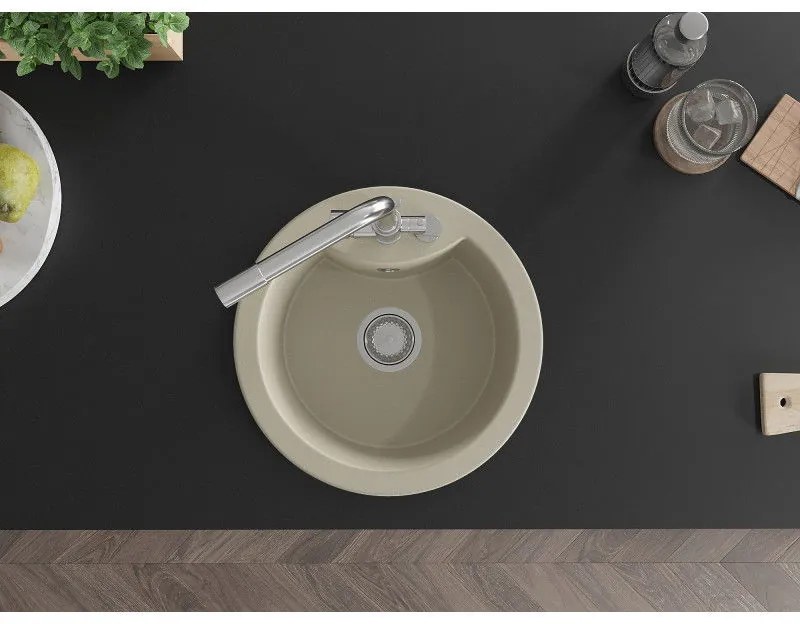 Mexen Diego, 1 kamrás gránit mosogató 488x488x167 mm, Duero króm csaptelep, bézs, 6512-69-671600-00