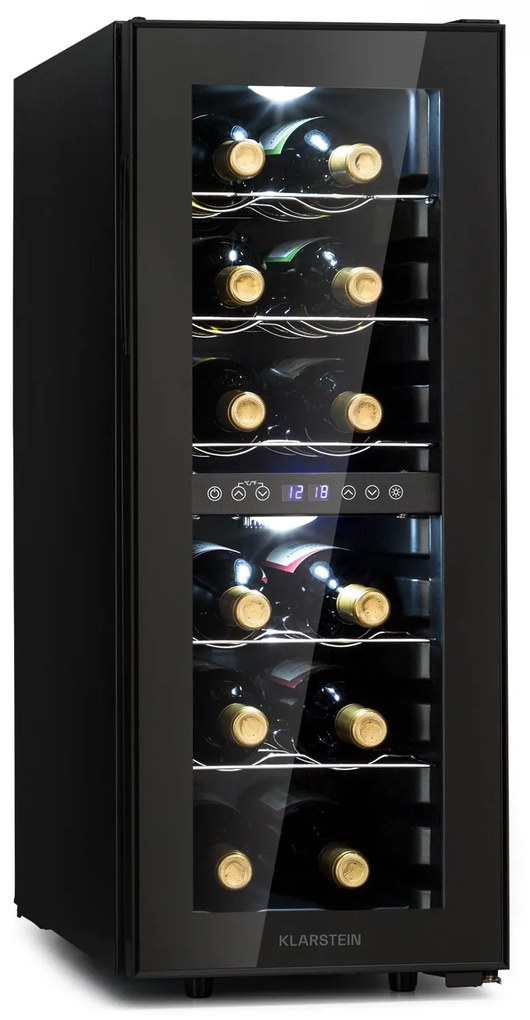 Klarstein Shiraz 12 Duo borhűtő 2 zónás 42L/12 palack 5-12 / 12-18 °C érintőképernyővel