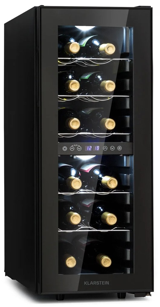 Klarstein Shiraz 12 Duo borhűtő, 42 liter, 12 palack, 2 zóna, 5-12 / 12-18 °C, érintős