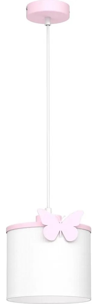 Gyerek csillár zsinóron SWEET 1xE27/15W/230V fehér/rózsaszín/pillangó