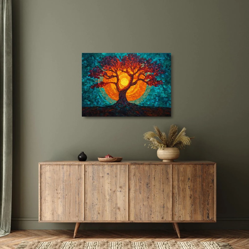 Üveg kép - Az élet fája és a nap mozaikban (70x50 cm)