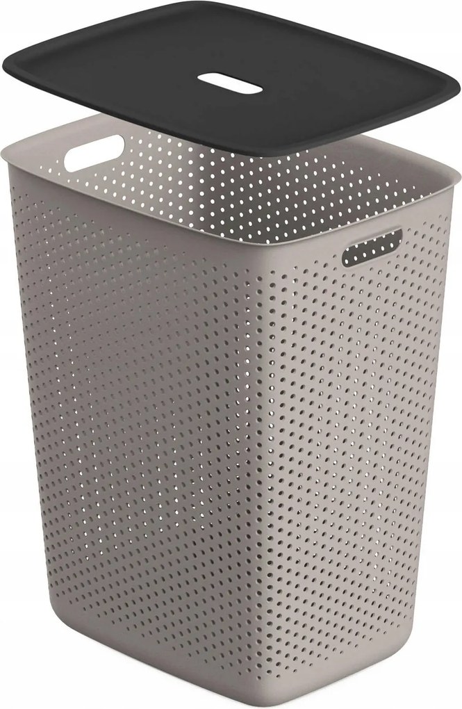 Szennyestartó Kosár Tároló Kosár Rendszerező Fehérnemű Cappuccino Fedéllel 60L