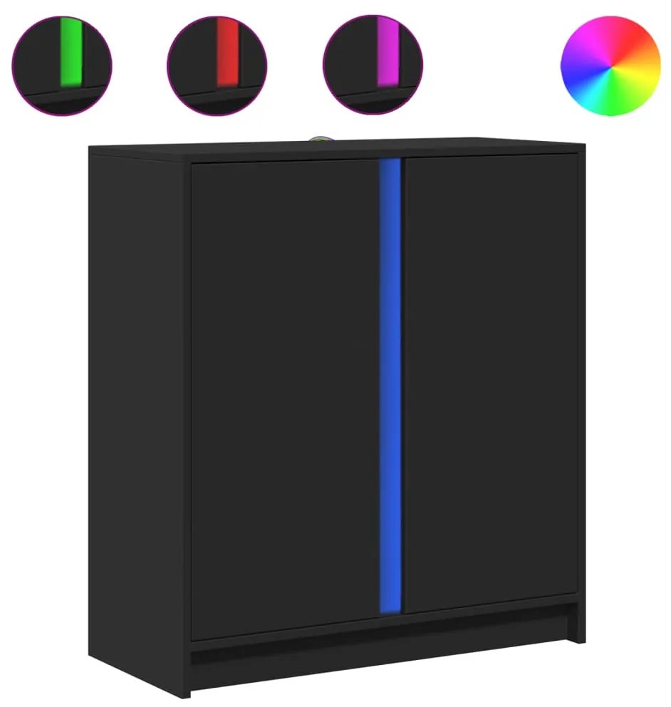 fekete szerelt fa tálalószekrény LED-del 77 x 34 x 85 cm