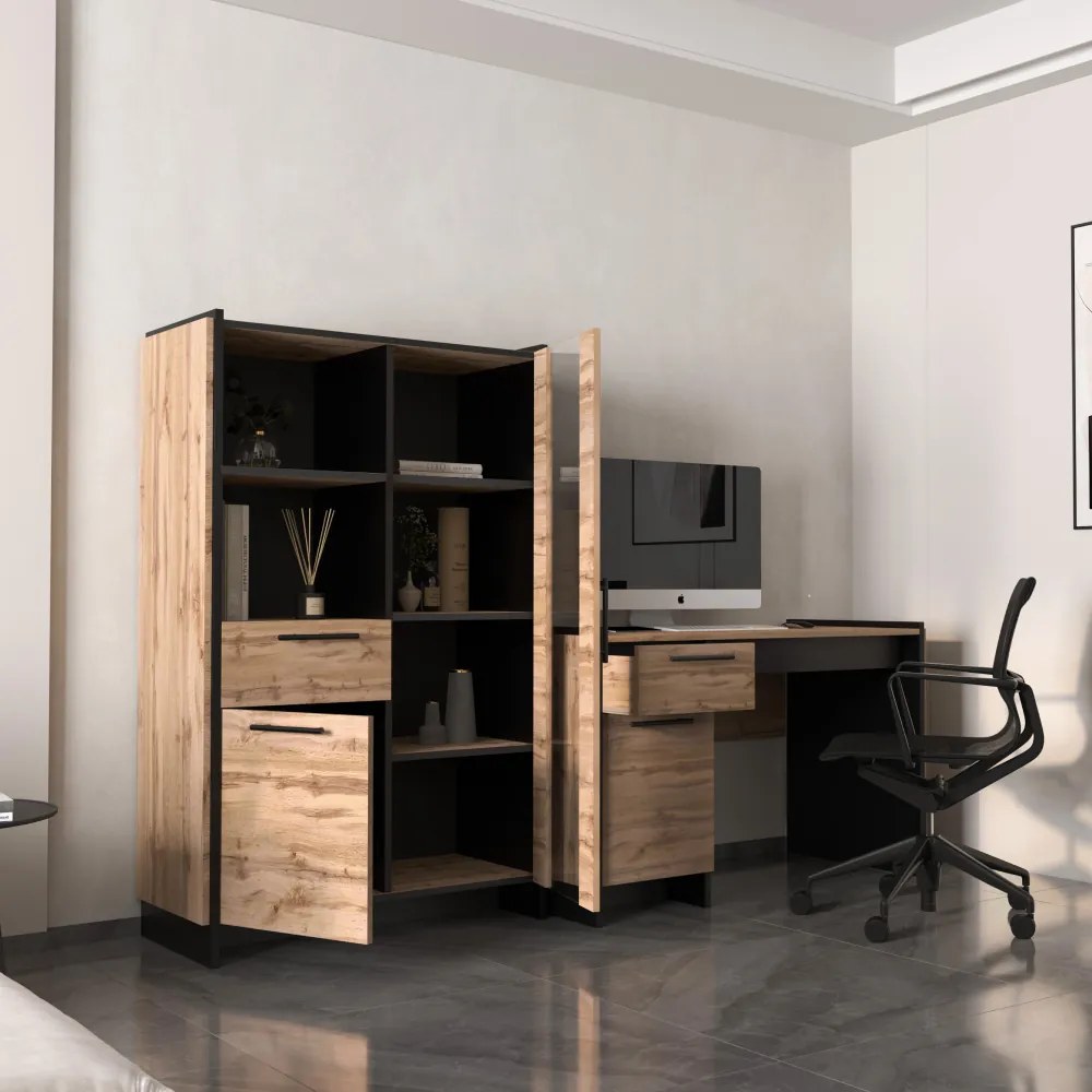 PC asztal 130, wotan tölgy/fekete, AMONI 1D1S