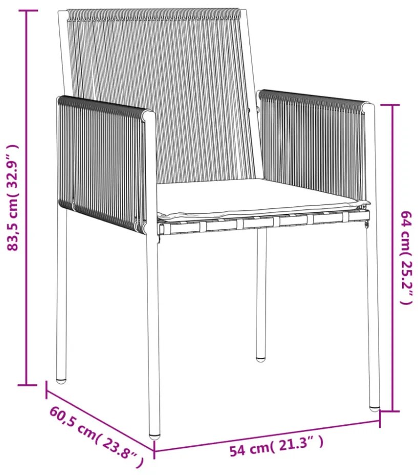 4 db fekete polyrattan kerti szék párnával 54x60,5x83,5 cm