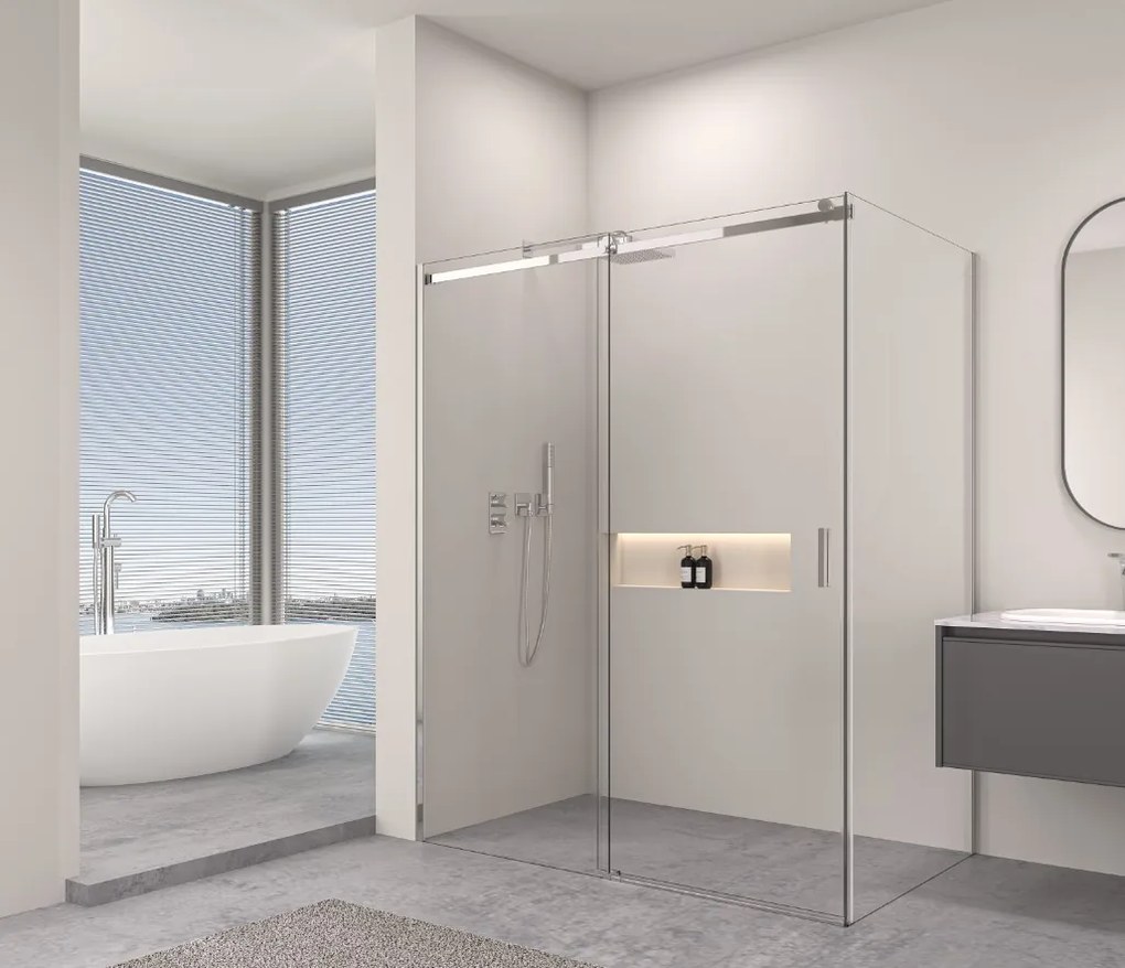 Erga Lynn, tolóajtós zuhanykabin 110 (ajtó) x 120 (fal) x 195 cm, 8mm átlátszó üveg, króm profil, ERG-V02-LYNN-D110G120-CL-CR