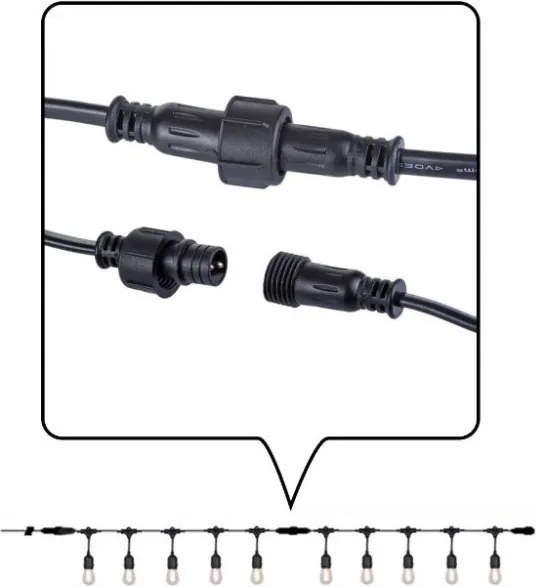 Kültéri fényfüzér kerti égősor girland 10m + 20db színes parti izzó | Sorolható IP44 E27