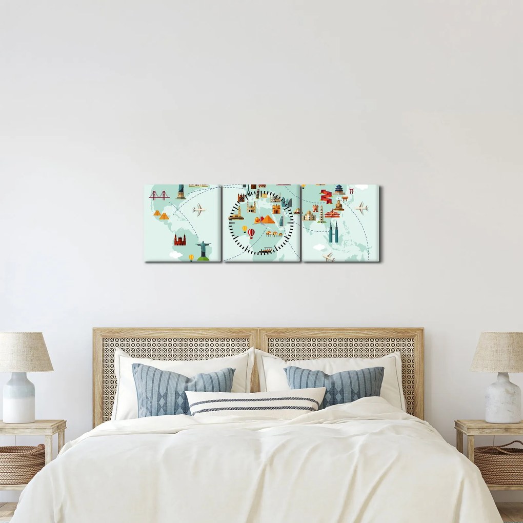 Kép - Térkép műemlékek piktogramjaival (órával) (90x30 cm)