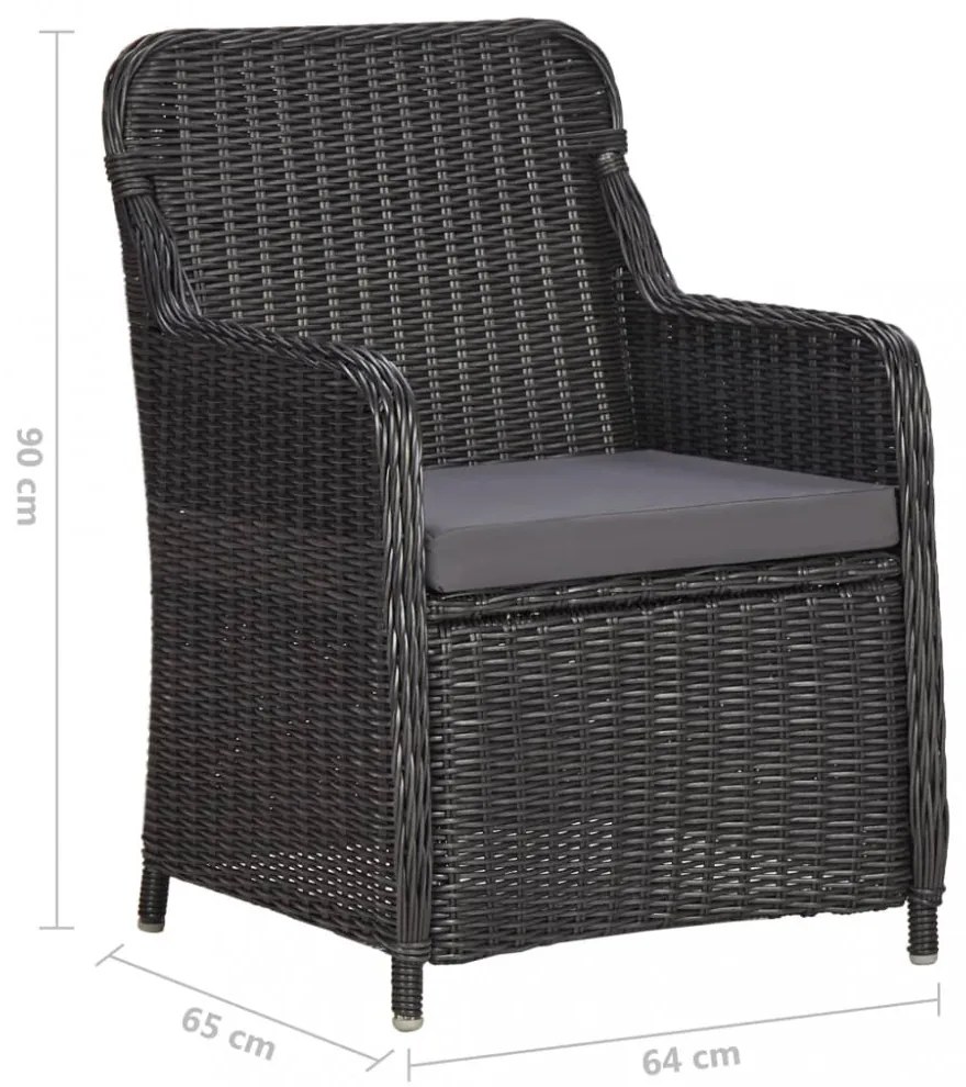 3 darabos fekete polyrattan kerti bisztrószett párnákkal