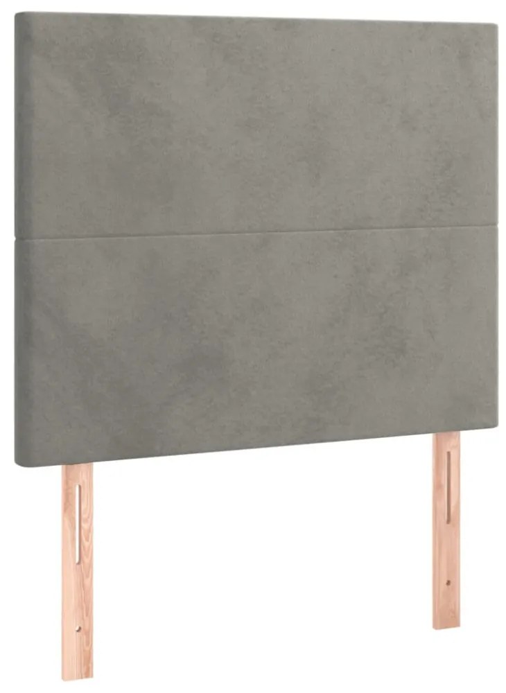 világosszürke bársony rugós és LED-es ágy matraccal 100x200 cm