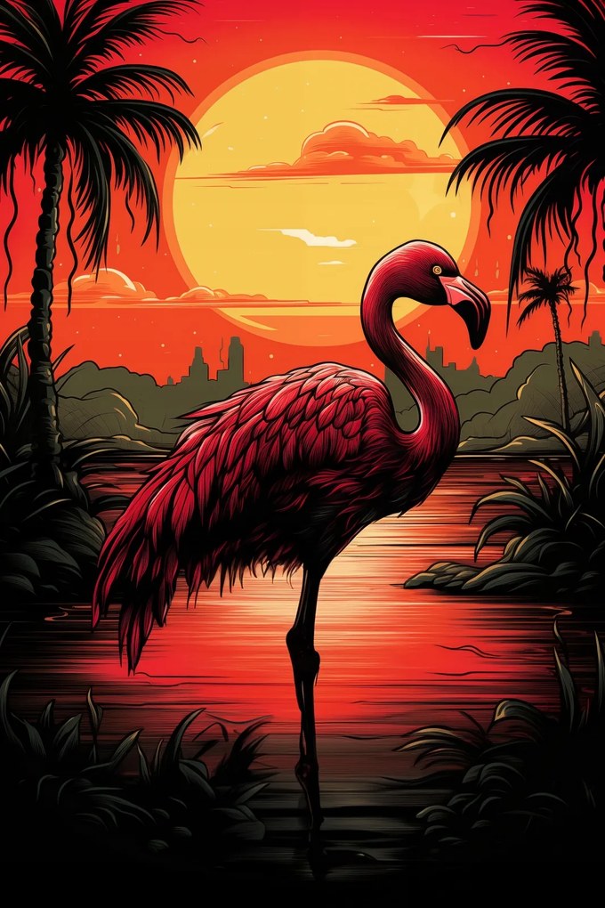 Poszter 20x30cm Flamingó a víz felett