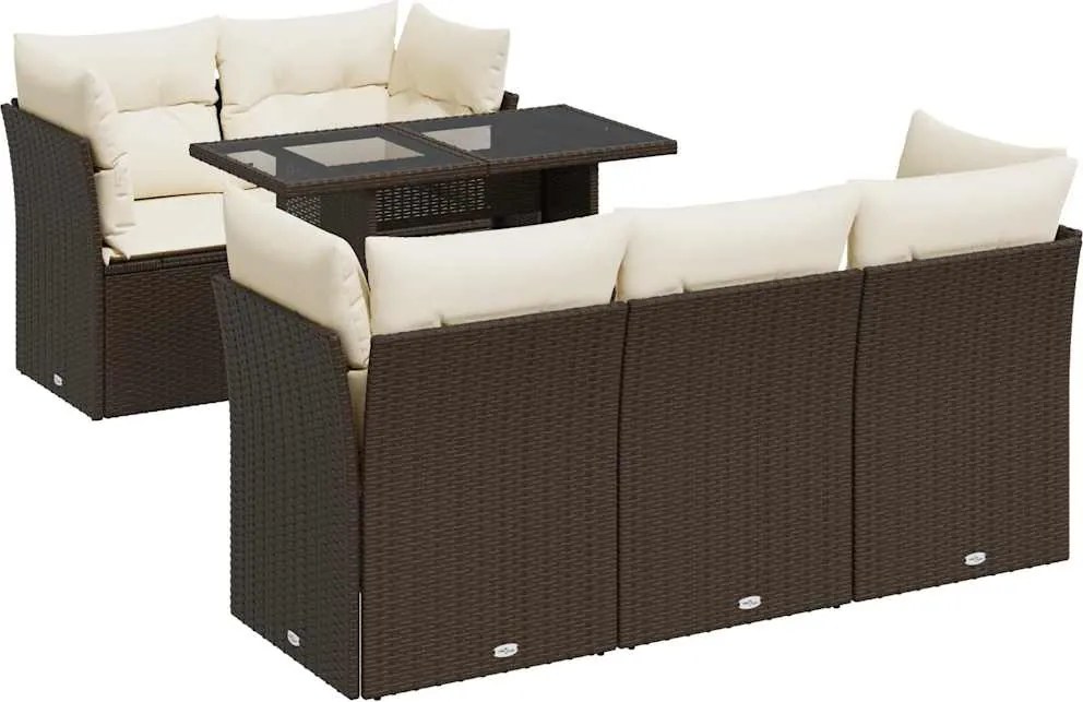vidaXL 6 részes barna polyrattan kerti ülőgarnitúra párnával
