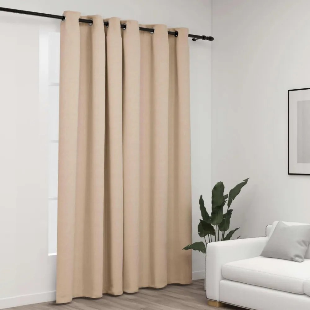 vidaXL bézs vászonhatású sötétítőfüggöny fűzőkarikával 290 x 245 cm