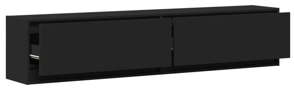 fekete falra szerelhető TV-szekrény LED-del 180 x 31 x 38 cm