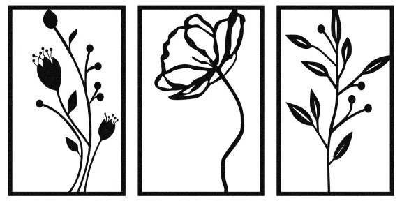 KÉSZLET 3x Fali dekoráció 78x39 cm Virágok fém
