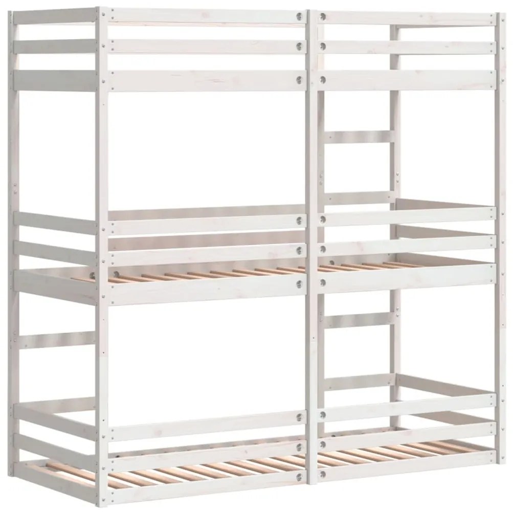 fehér tömör fenyőfa háromszintes ágy 75 x 190 cm