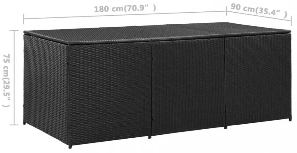 fekete polyrattan kerti tárolóláda 180 x 90 x 70 cm