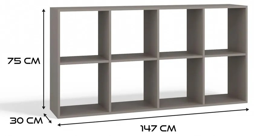 Malax 2x4 polc, 147x75x30 cm, agyag színű