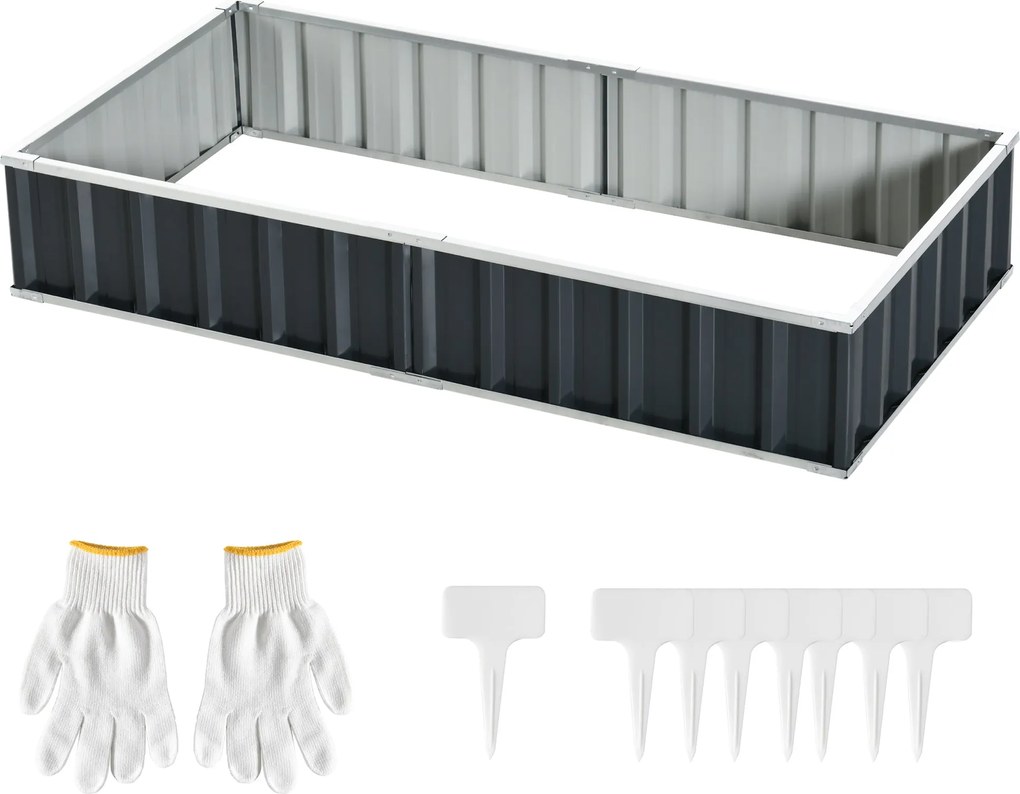 Outsunny Városi Kert 174x90x30 cm Acél Kerti Ágy, Kesztyűvel - Szürke | Aosom