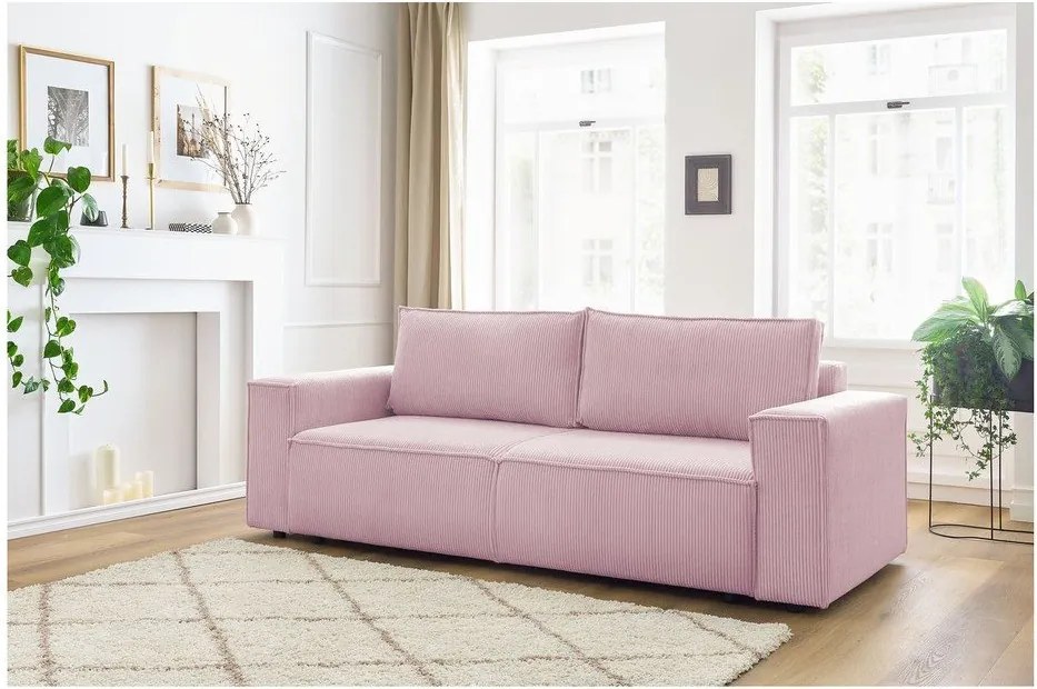 Világos rózsaszín kordbársony kinyitható kanapé 245 cm Nihad – Bobochic Paris